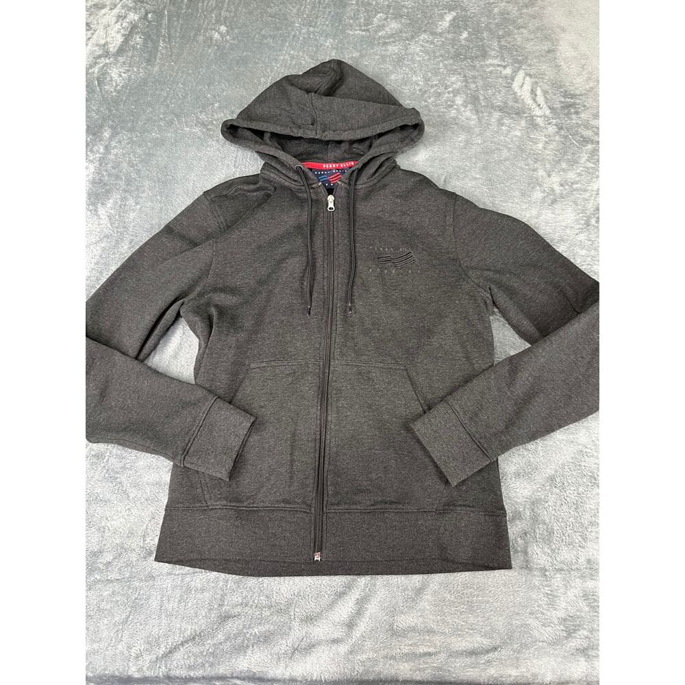 Perry Ellis America Hoodie Men’s Medium Gray Full Zip Sweatshirt excellent